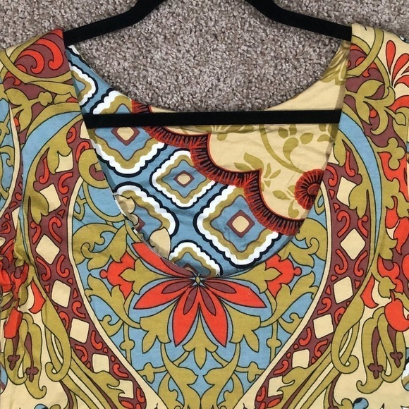 Joyous & Free Paisley Beaded 3/4 Sleeve Scoop Back Stretch Knit Shift Dress XS - Picture 4 of 14